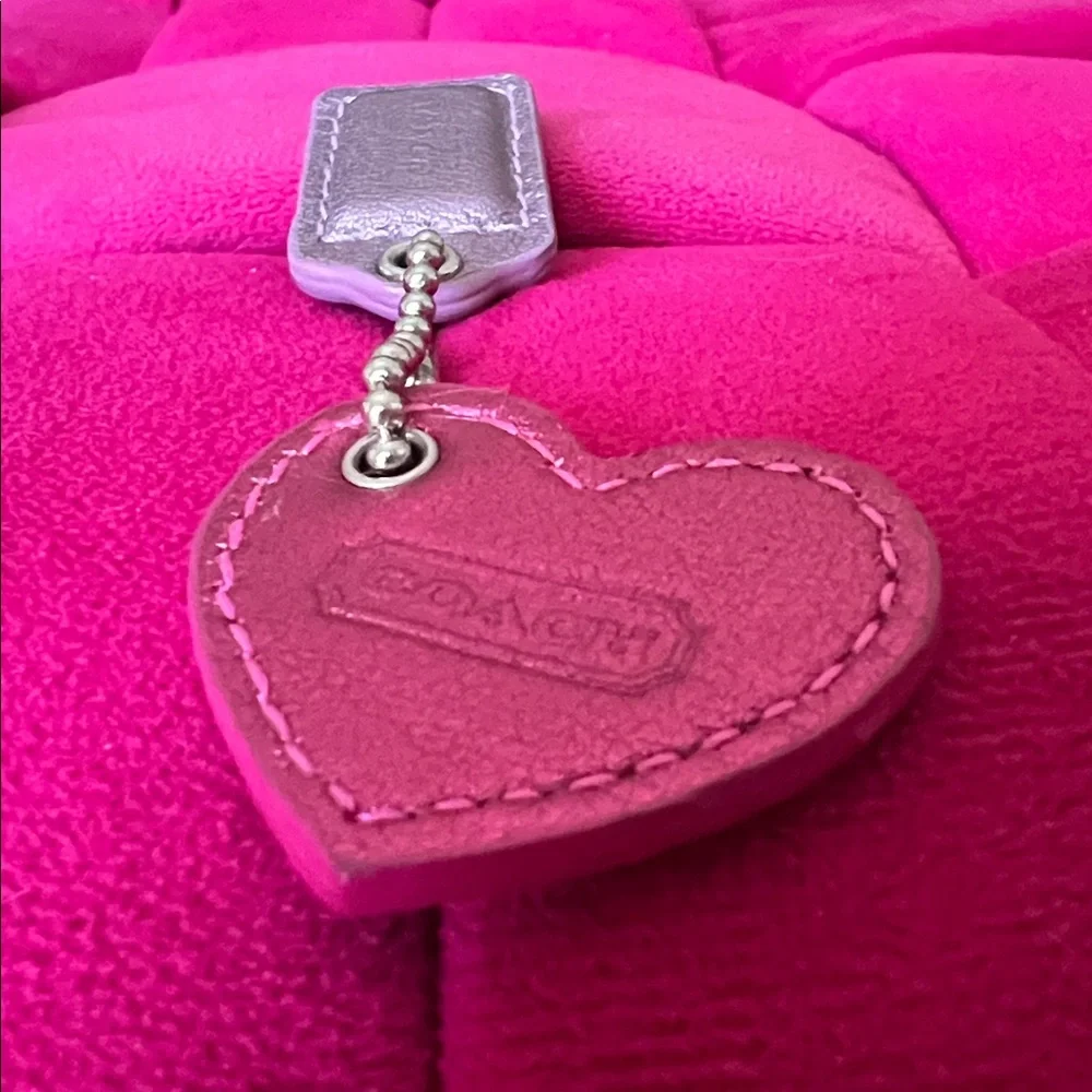 Coach Pink Heart & Lilac Tag Leather Keychain Charm